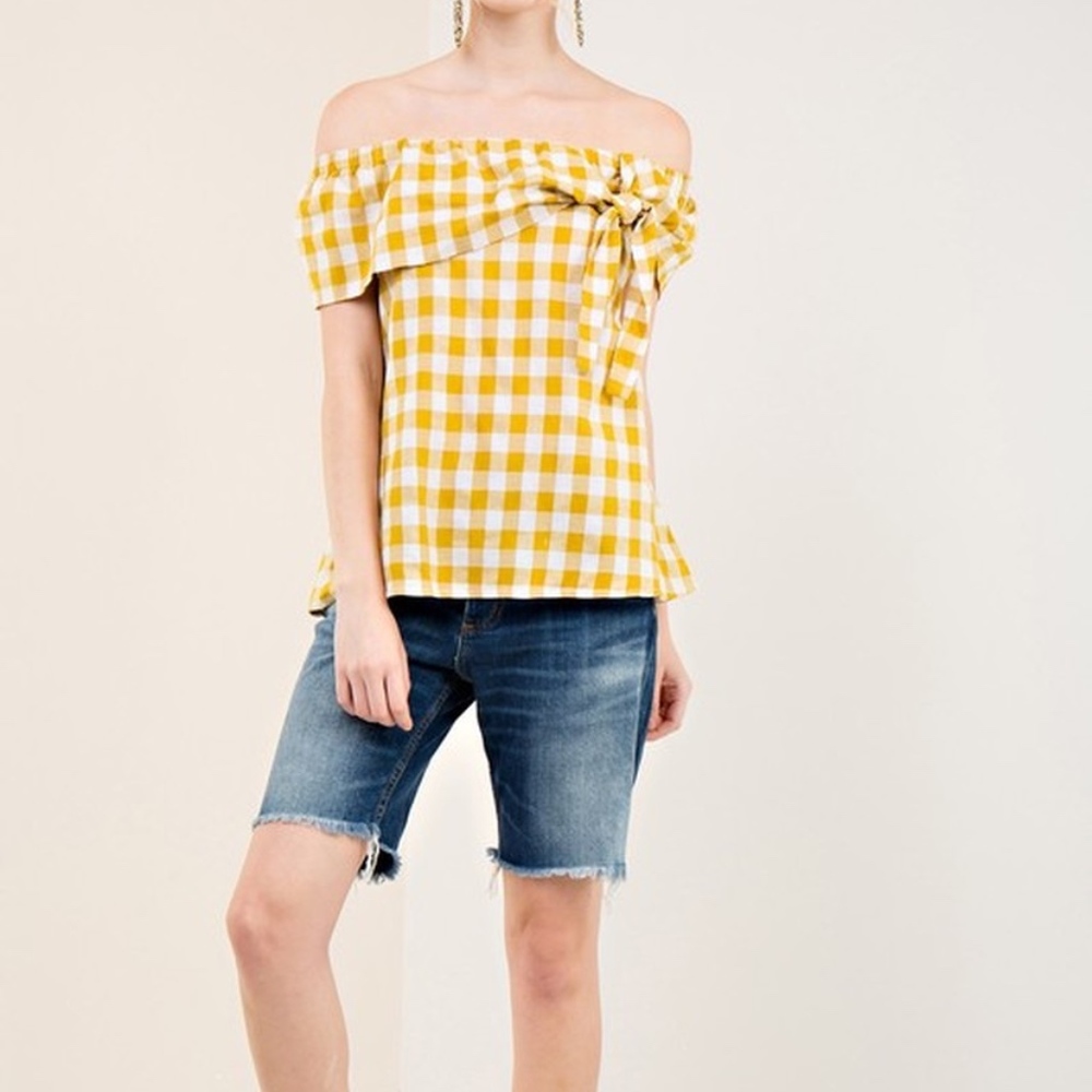 Breezy Plaid off-shoulder top